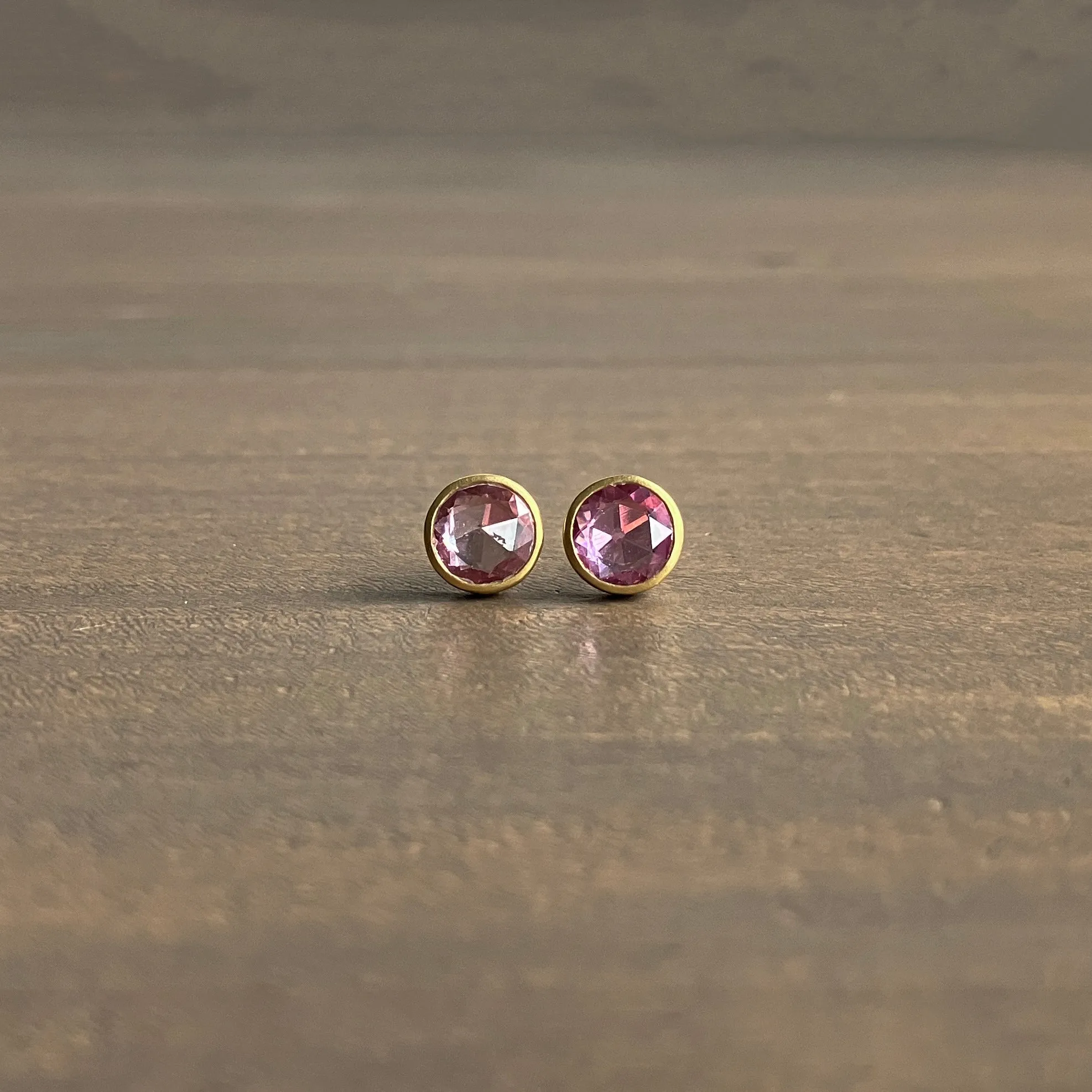 Round Pink Sapphire Studs