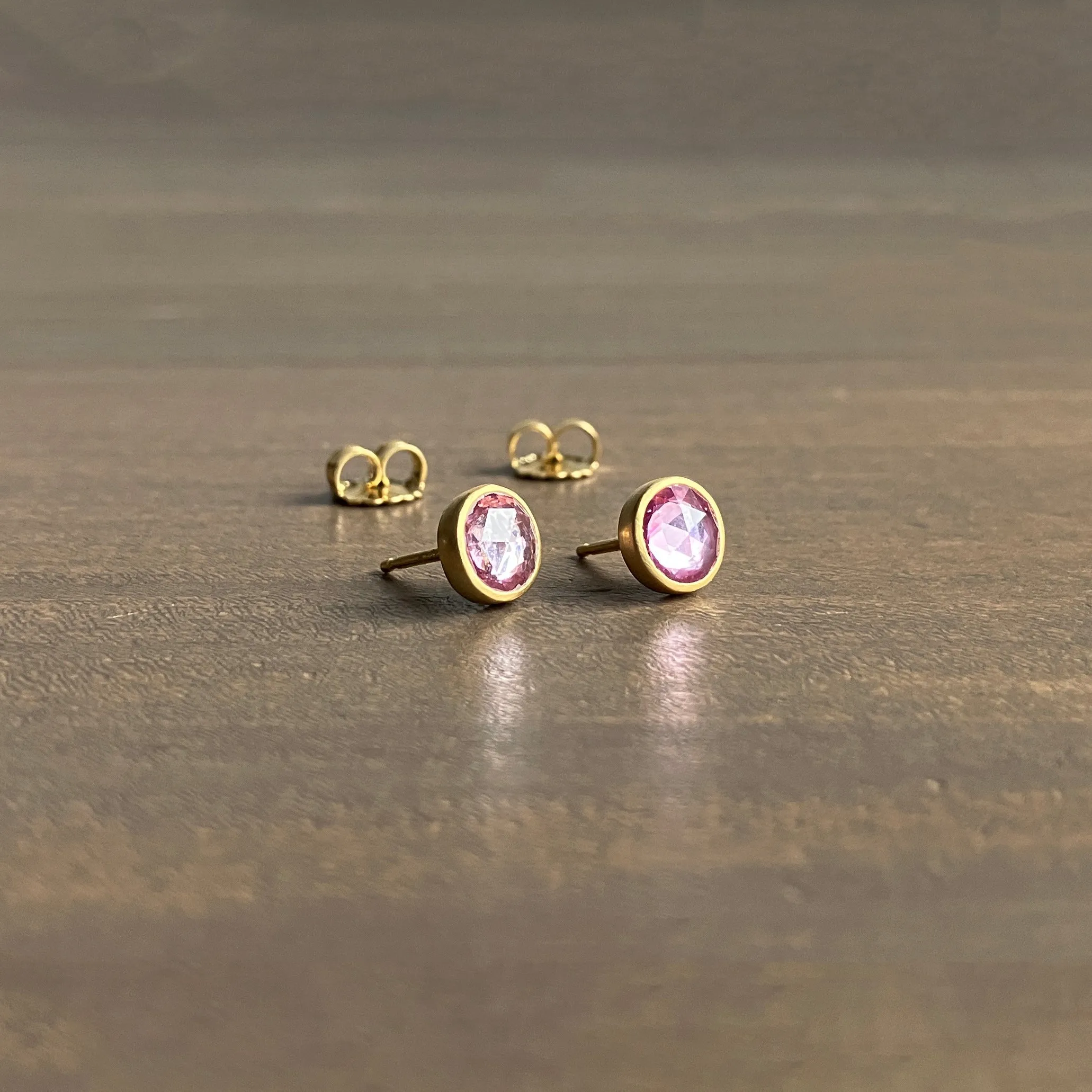 Round Pink Sapphire Studs