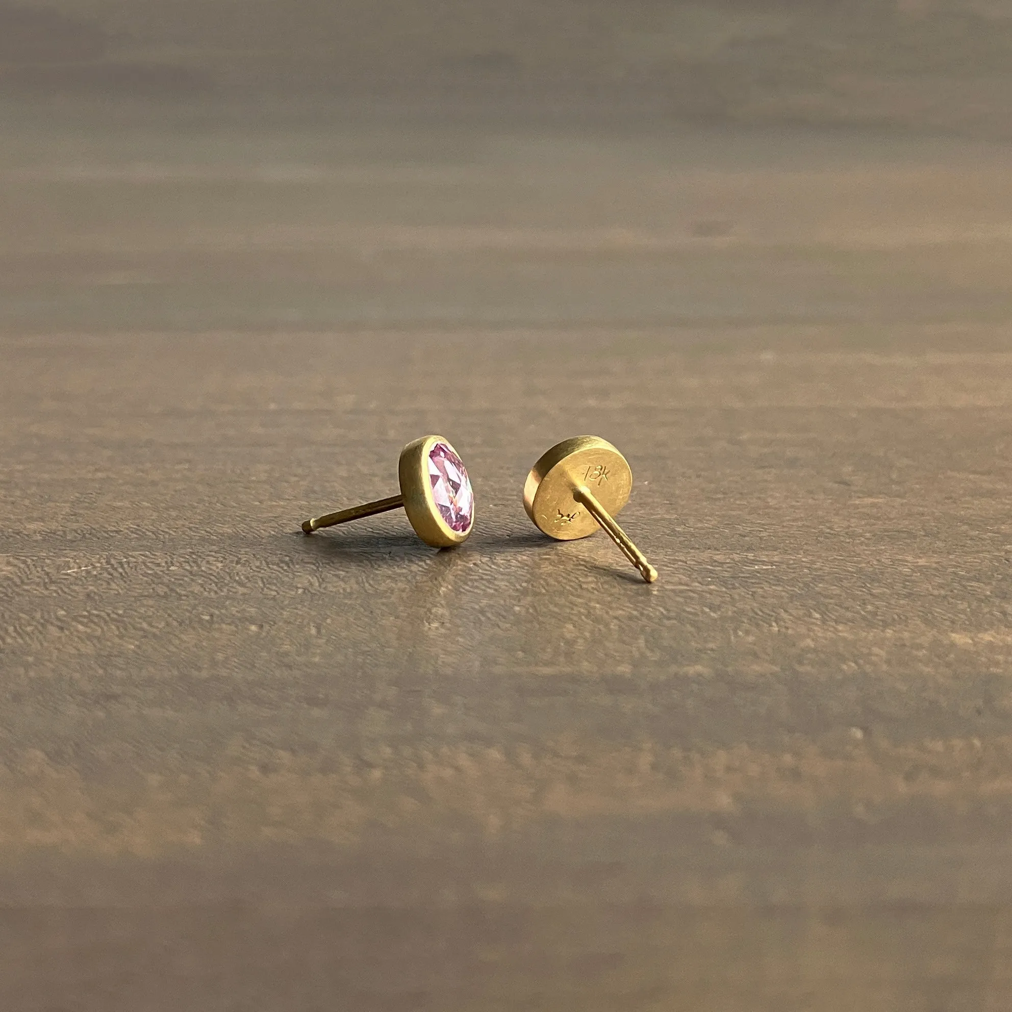 Round Pink Sapphire Studs