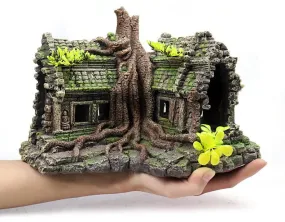 RQ1808 Wooden House Aquarium Decoration 29.5x19.5x19cm