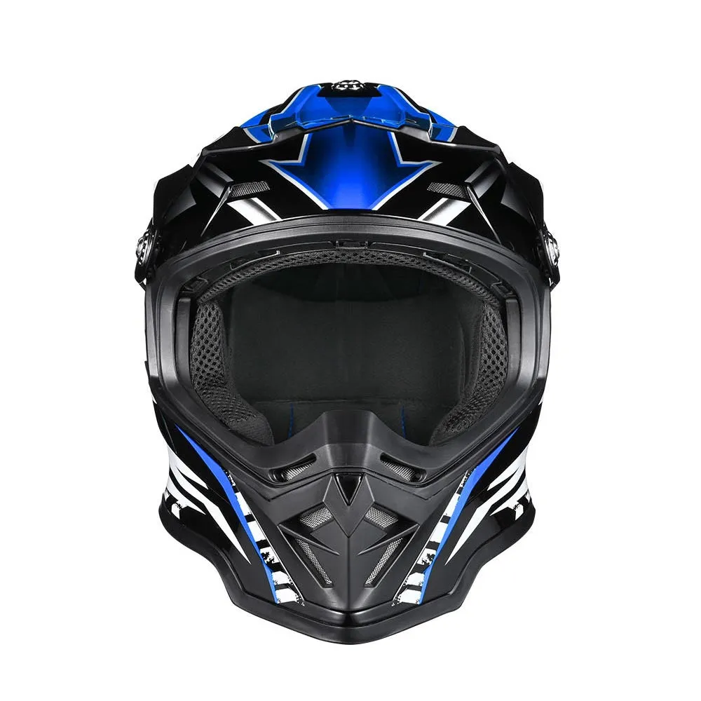 TheLAShop Black Blue Dirt Bike Helmet Full Face DOT Lightweight