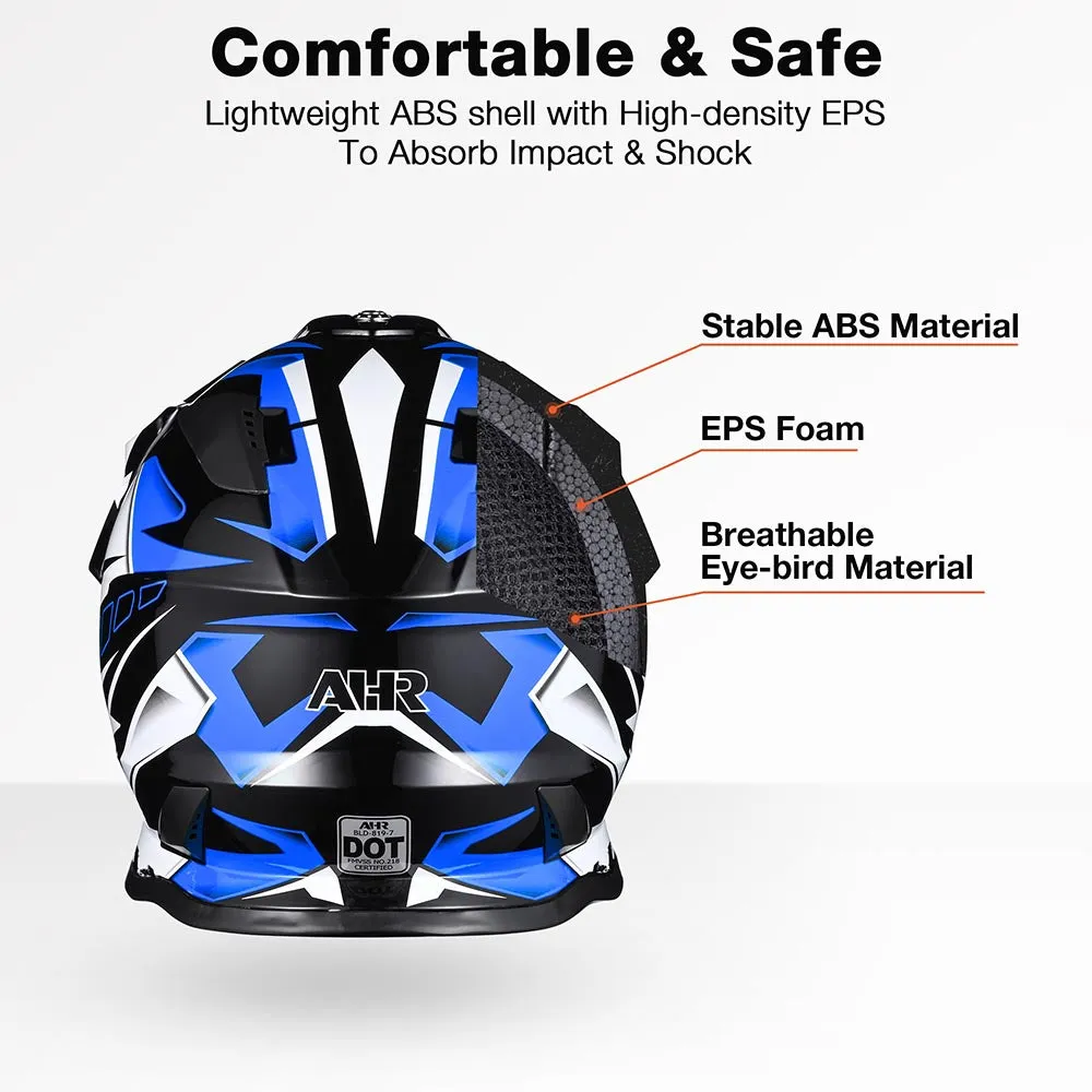 TheLAShop Black Blue Dirt Bike Helmet Full Face DOT Lightweight