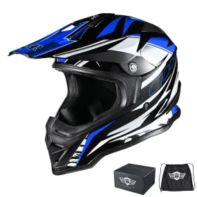 TheLAShop Black Blue Dirt Bike Helmet Full Face DOT Lightweight