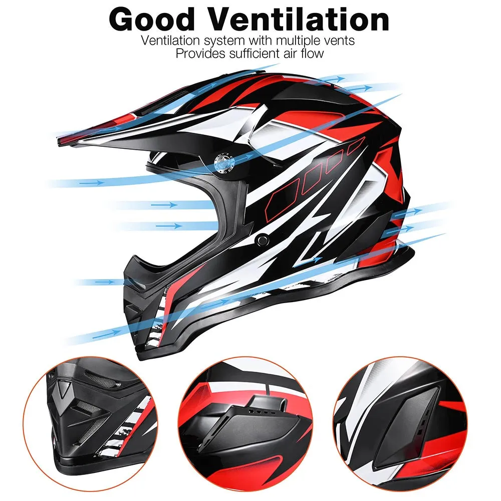 TheLAShop Black Red Dirt Bike Helmet Full Face DOT Lightweight