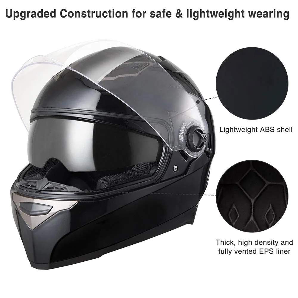 TheLAShop DOT Full Face Motorcycle Helmet Dual Visor ABS Shell Black