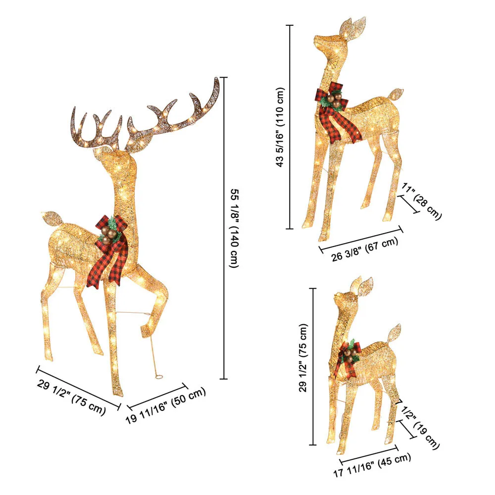 TheLAShop Lighted Deer Family Christmas Outdoor Decoration 3-Piece