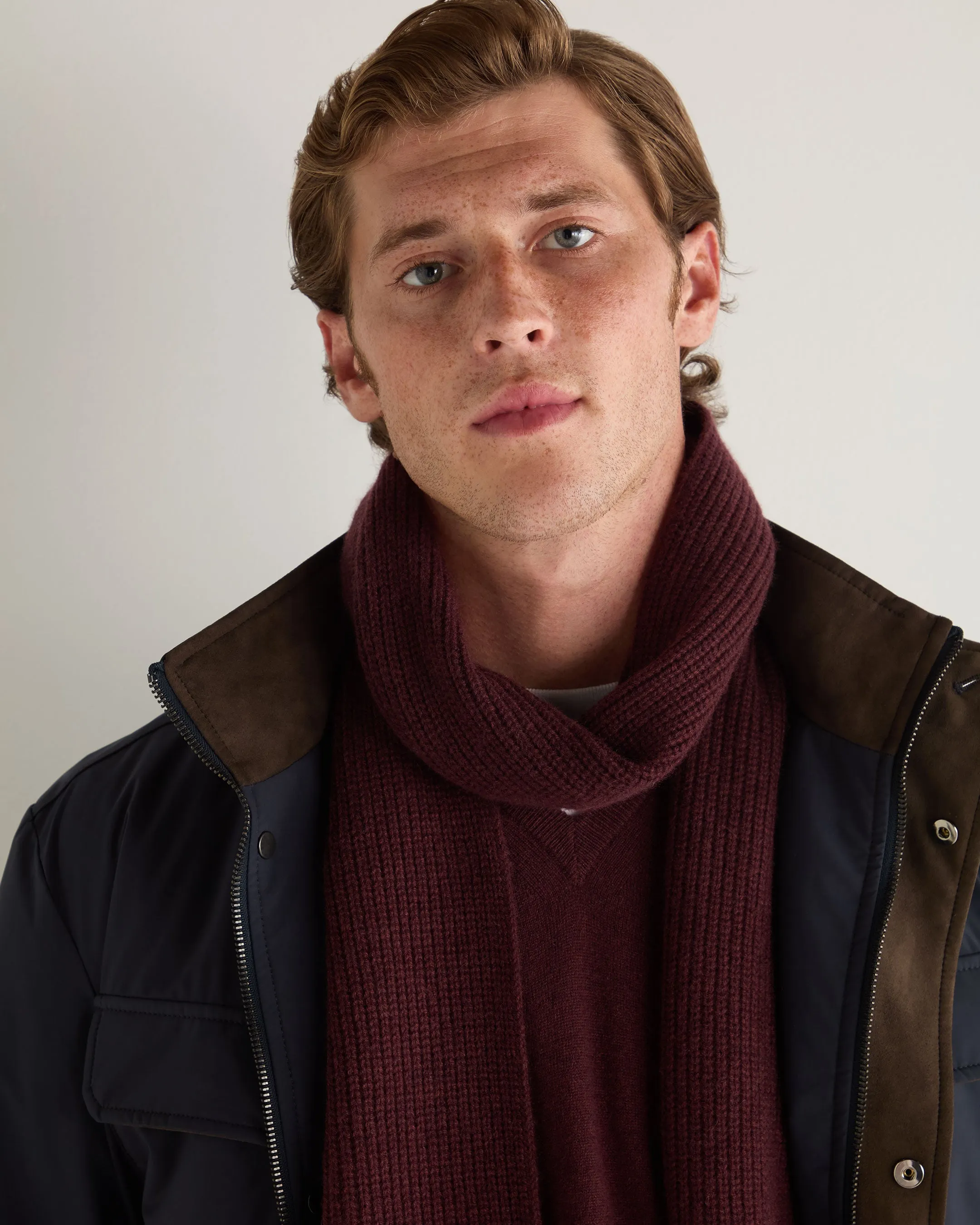 Unisex Ribbed Cashmere Scarf Claret Red