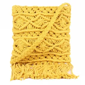 Womens Yellow Macrame Crossbody Sling Bag